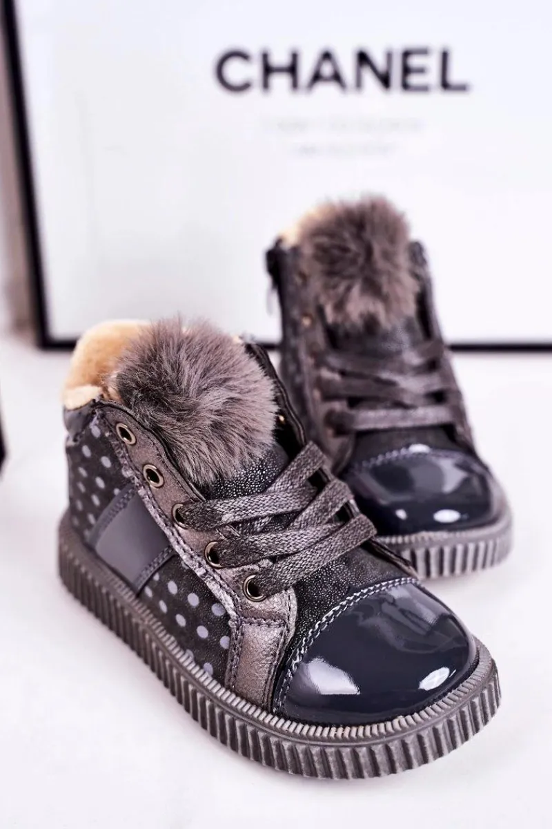 Dziewczęce|Dziewczęce>Boto Dziecięce Ocieplane Botki Trampki W Groszki Szare Anastasia