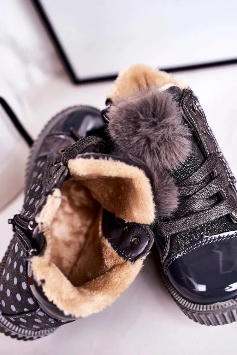 Dziewczęce|Dziewczęce>Boto Dziecięce Ocieplane Botki Trampki W Groszki Szare Anastasia