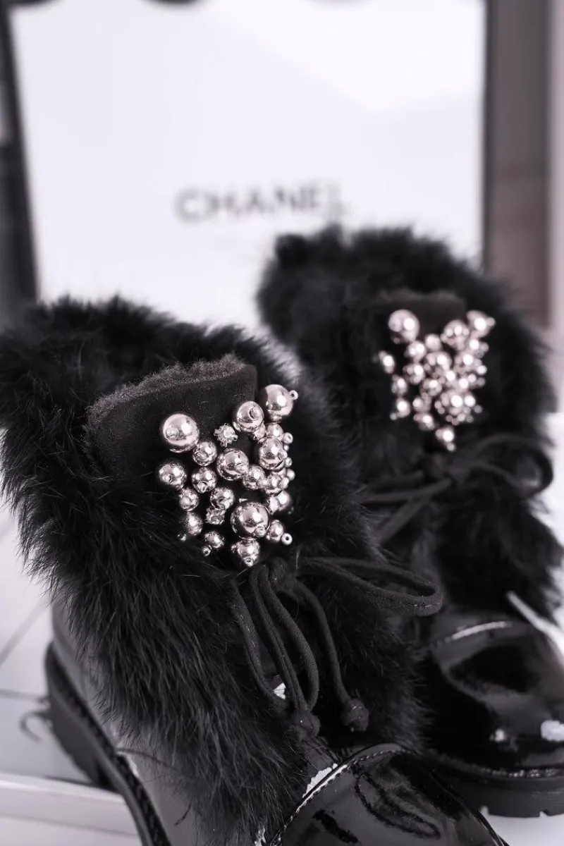 Dziewczęce>Boto Dziecięce Ocieplane Botki Z Futerkiem Lakierowane Czarne Ella