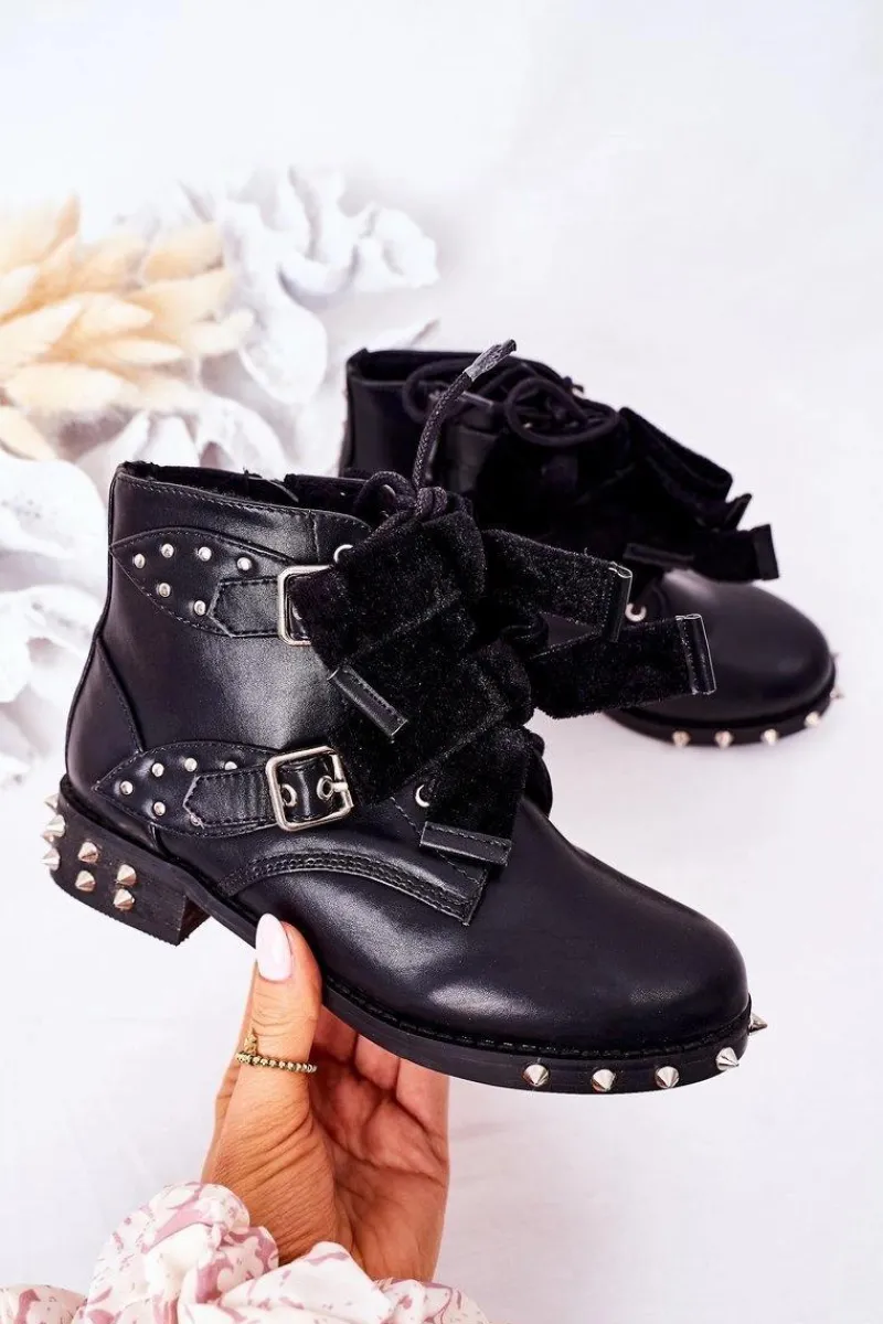 Online Dziecięce Ocieplane Botki Z Ćwiekami Lu Boo Czarne Dzieci Dziewczęce