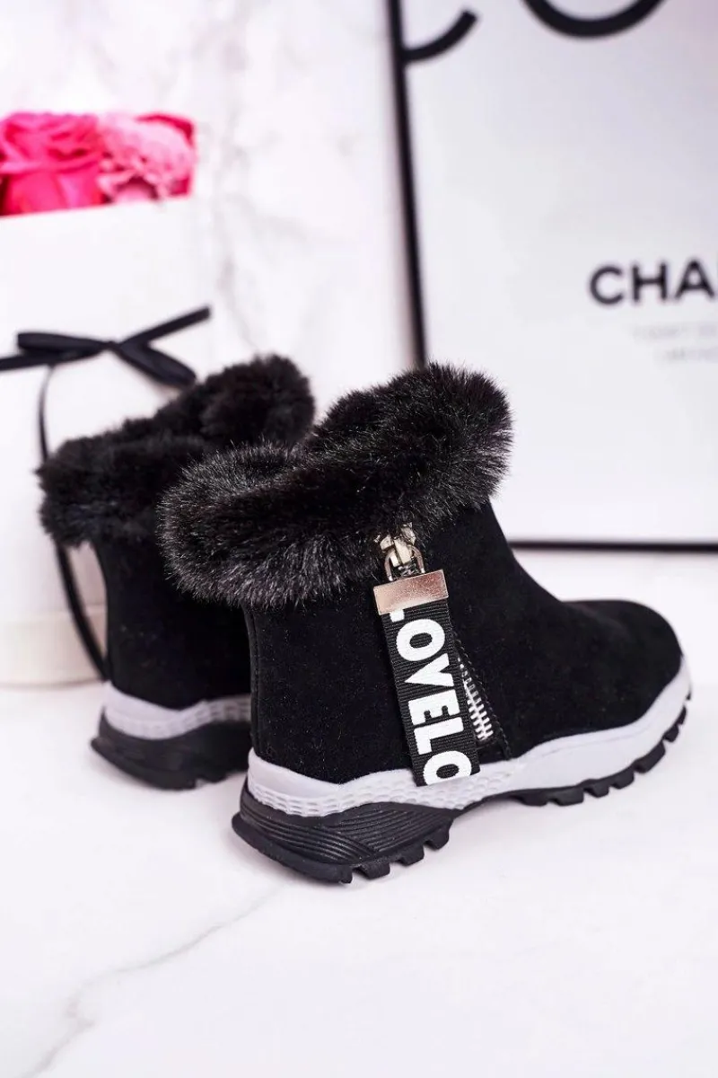 Best Dziecięce Ocieplane Botki Śniegowce Z Futerkiem Czarne Love-Love Dzieci Dziewczęce|Dziewczęce