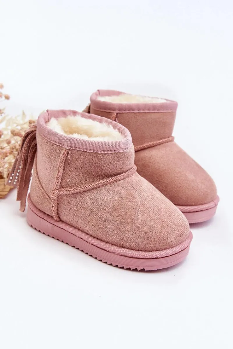 Sale Boto Dziecięce Ocieplane Botki Śniegowce Z Frędzlami Różowe Mikyla Różowy
