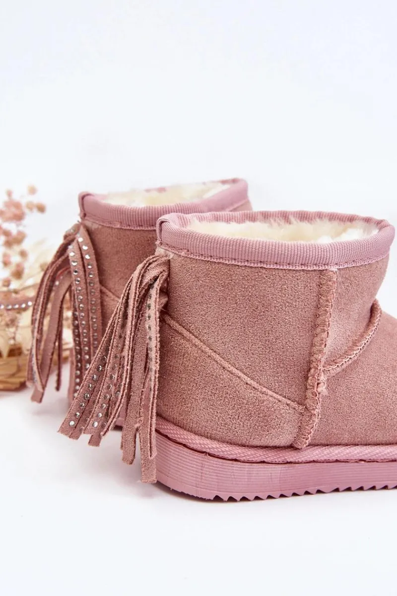 Sale Boto Dziecięce Ocieplane Botki Śniegowce Z Frędzlami Różowe Mikyla Różowy