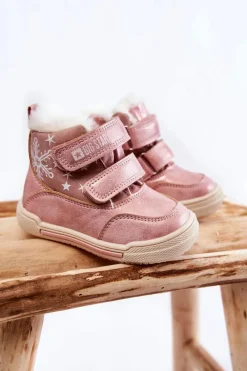 Outlet Dziecięce Ocieplane Botki Na Rzepy Big Star KK374188 Różowe Dzieci Dziewczęce