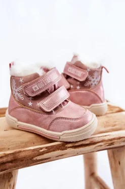 Outlet Dziecięce Ocieplane Botki Na Rzepy Big Star KK374188 Różowe Dzieci Dziewczęce