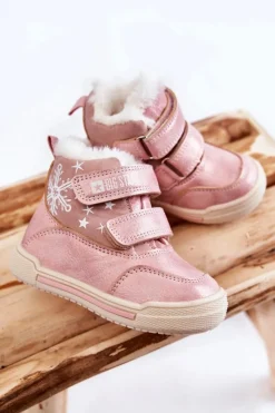Outlet Dziecięce Ocieplane Botki Na Rzepy Big Star KK374188 Różowe Dzieci Dziewczęce