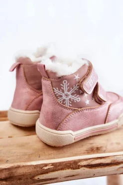 Outlet Dziecięce Ocieplane Botki Na Rzepy Big Star KK374188 Różowe Dzieci Dziewczęce