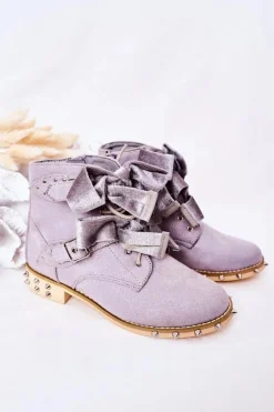 Dziewczęce>Boto Dziecięce Ocieplane Botki Z Ćwiekami Lu Boo Szare