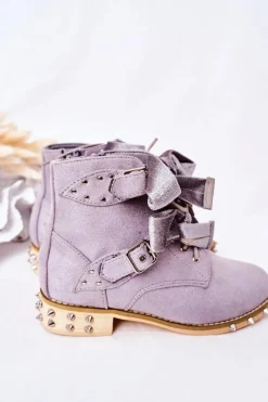 Dziewczęce></noscript>Boto Dziecięce Ocieplane Botki Z Ćwiekami Lu Boo Szare