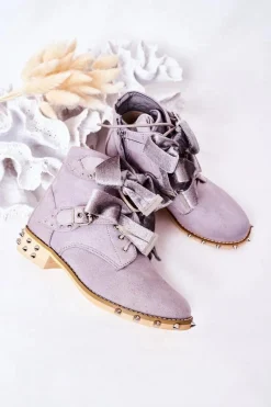 Dziewczęce></noscript>Boto Dziecięce Ocieplane Botki Z Ćwiekami Lu Boo Szare