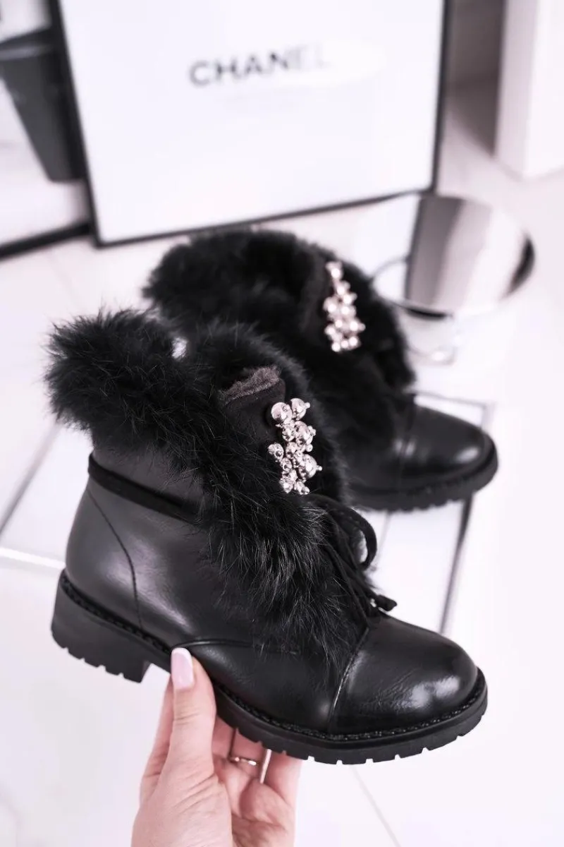 Sale Boto Dziecięce Ocieplane Botki Z Futerkiem Czarne Ella