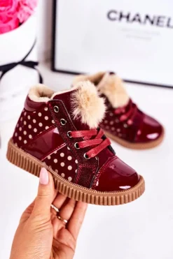 Discount Boto Dziecięce Ocieplane Botki Trampki W Groszki Czerwone Anastasia