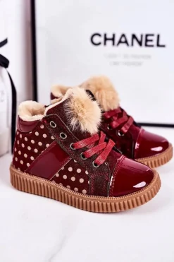 Discount Boto Dziecięce Ocieplane Botki Trampki W Groszki Czerwone Anastasia