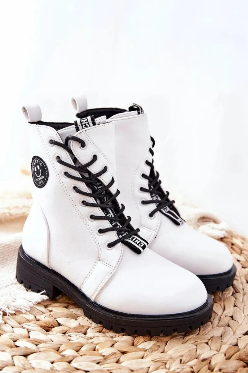 Dziewczęce>Evento Dziecięce Ocieplane Botki Workery Białe Rosalie