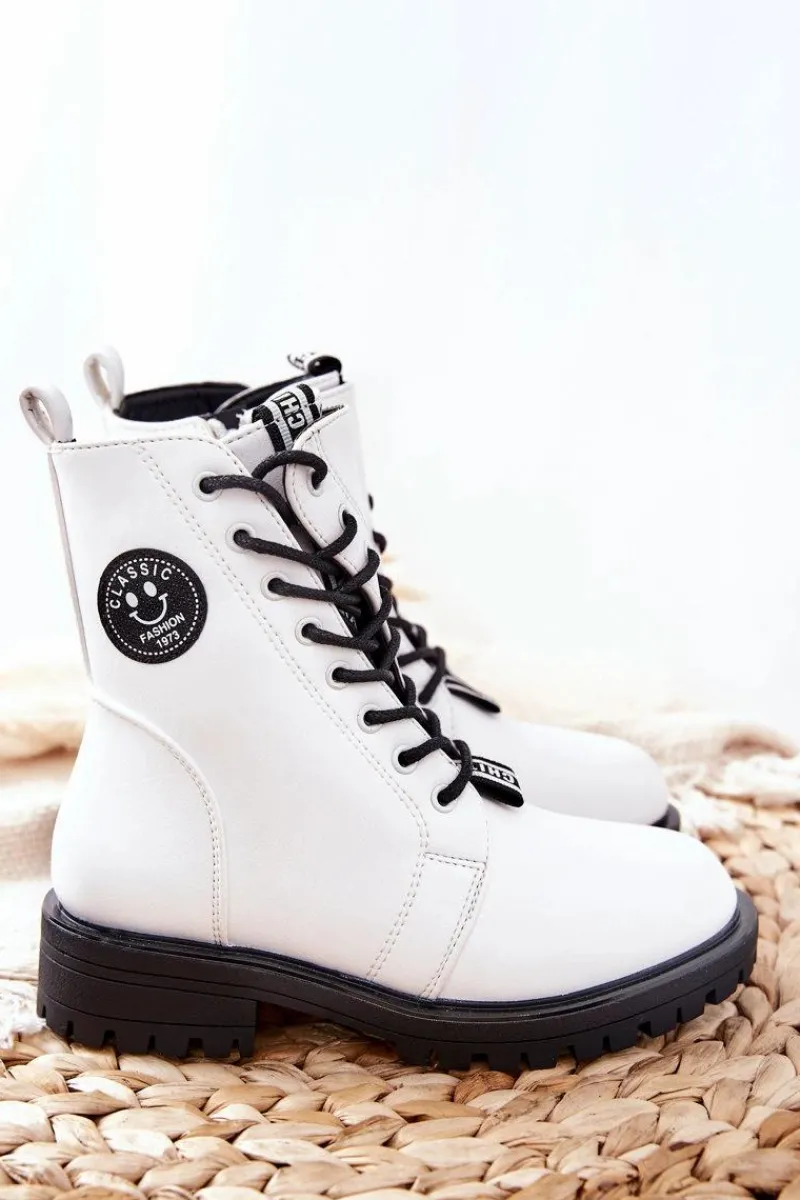 Dziewczęce>Evento Dziecięce Ocieplane Botki Workery Białe Rosalie