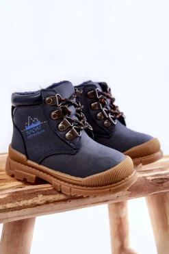 Clearance Evento Dziecięce Ocieplane Botki Trapery Granatowe Walter