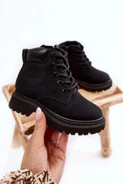 Boto Dziecięce Ocieplane Botki Trapery Czarne Cheddy