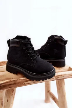 Boto Dziecięce Ocieplane Botki Trapery Czarne Cheddy