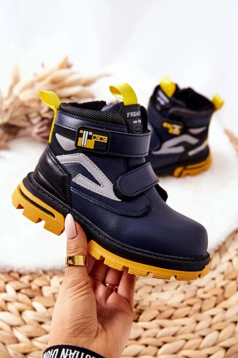 Chłopięce>Boto Dziecięce Ocieplane Botki Na Rzepy Granatowe Fruzio