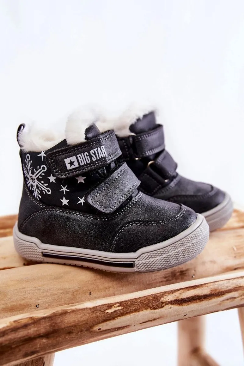 Sale Big Star Shoes Dziecięce Ocieplane Botki Na Rzepy Big Star KK374191 Czarne