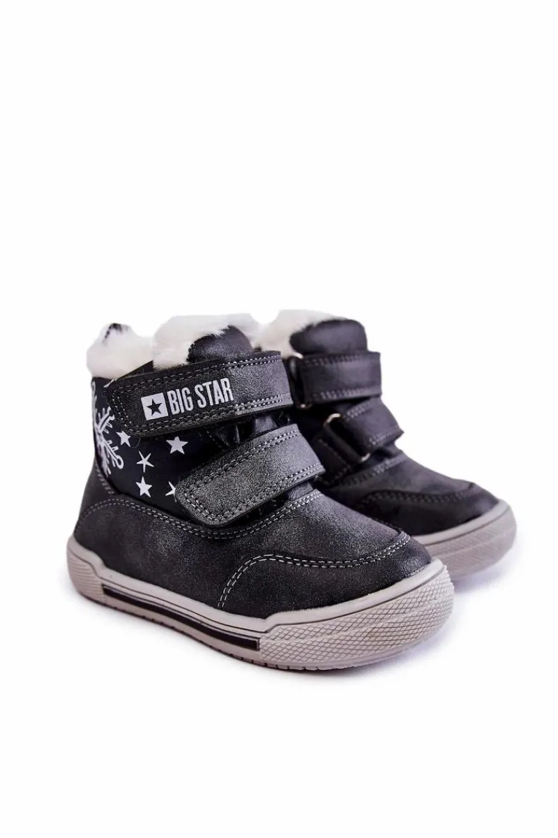 Sale Big Star Shoes Dziecięce Ocieplane Botki Na Rzepy Big Star KK374191 Czarne