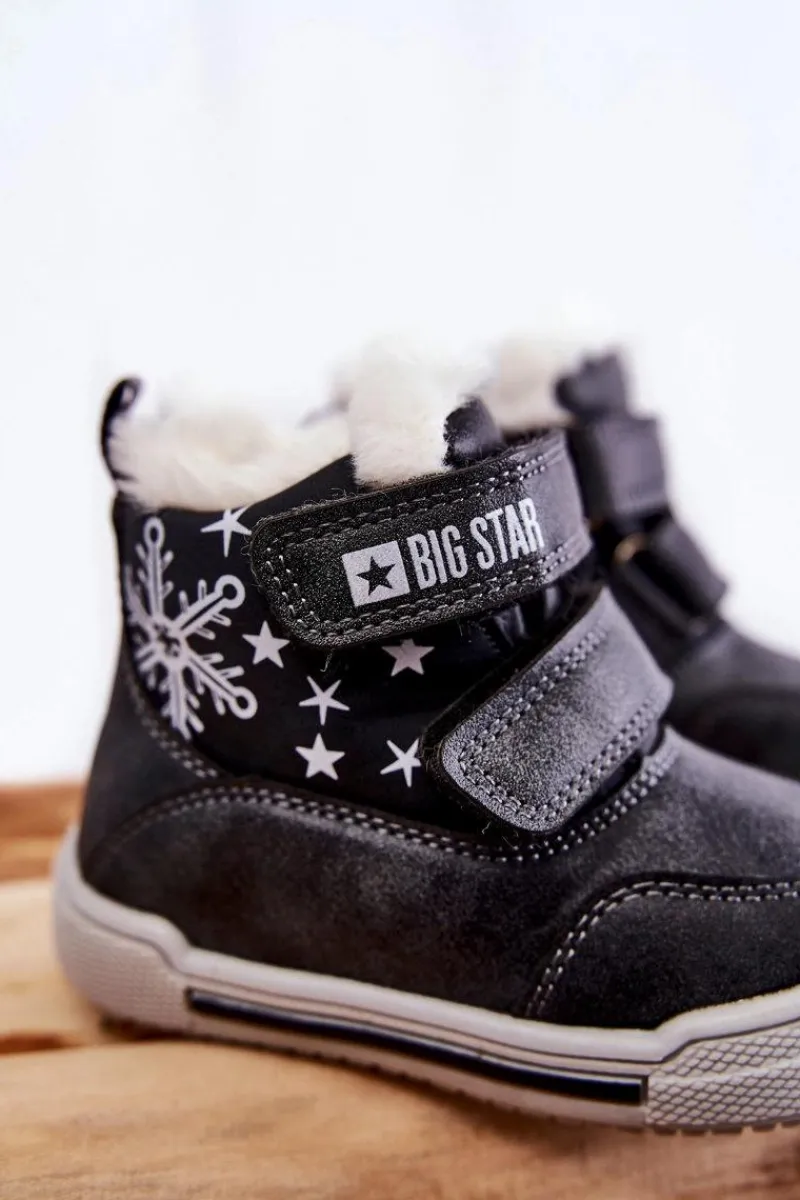 Sale Big Star Shoes Dziecięce Ocieplane Botki Na Rzepy Big Star KK374191 Czarne