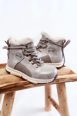Dziewczęce>Big Star Shoes Dziecięce Ocieplane Botki Na Suwak Big Star KK374178 Srebrne Srebrny