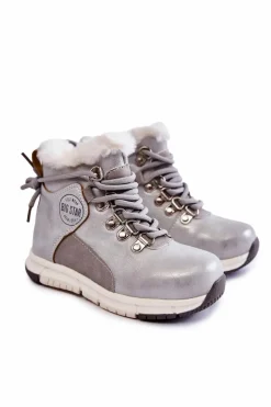Dziewczęce></noscript>Big Star Shoes Dziecięce Ocieplane Botki Na Suwak Big Star KK374178 Srebrne Srebrny