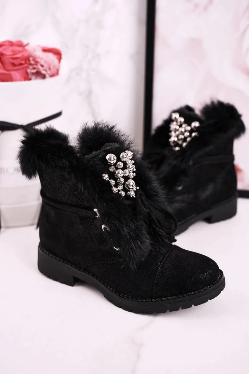 Sale Dziecięce Ocieplane Botki Z Futerkiem Nubuk Czarne Ella Dzieci Dziewczęce