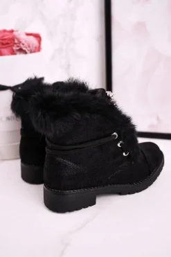 Sale Dziecięce Ocieplane Botki Z Futerkiem Nubuk Czarne Ella Dzieci Dziewczęce