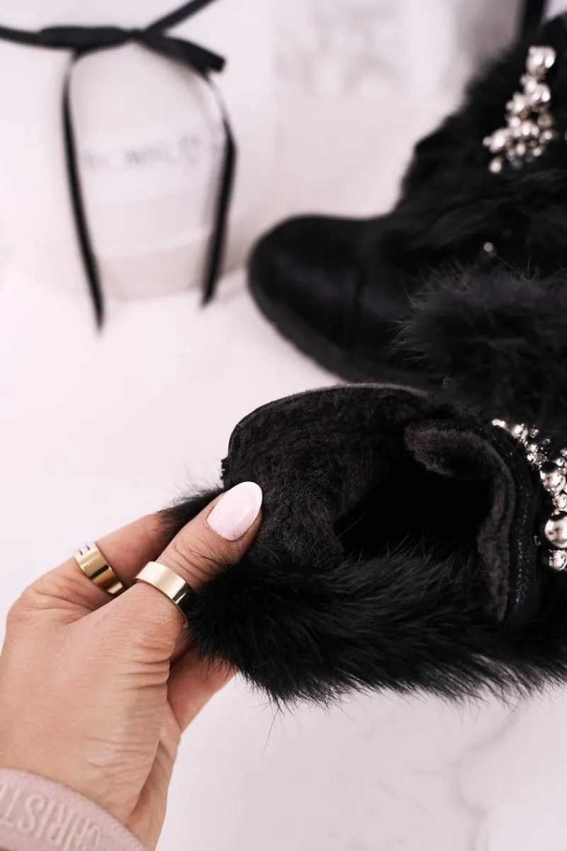 Sale Dziecięce Ocieplane Botki Z Futerkiem Nubuk Czarne Ella Dzieci Dziewczęce