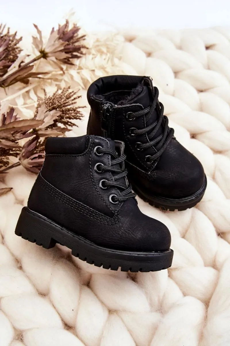 Discount Dziecięce Ocieplane Czarne Trapery Botki Dexter Dzieci Chłopięce|Dziewczęce