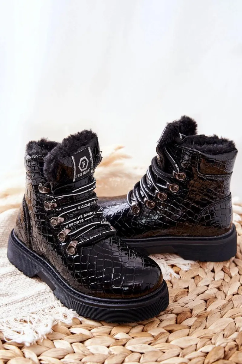 Outlet Dziecięce Ocieplane Futerkiem Botki Czarne Doreen Dzieci Dziewczęce