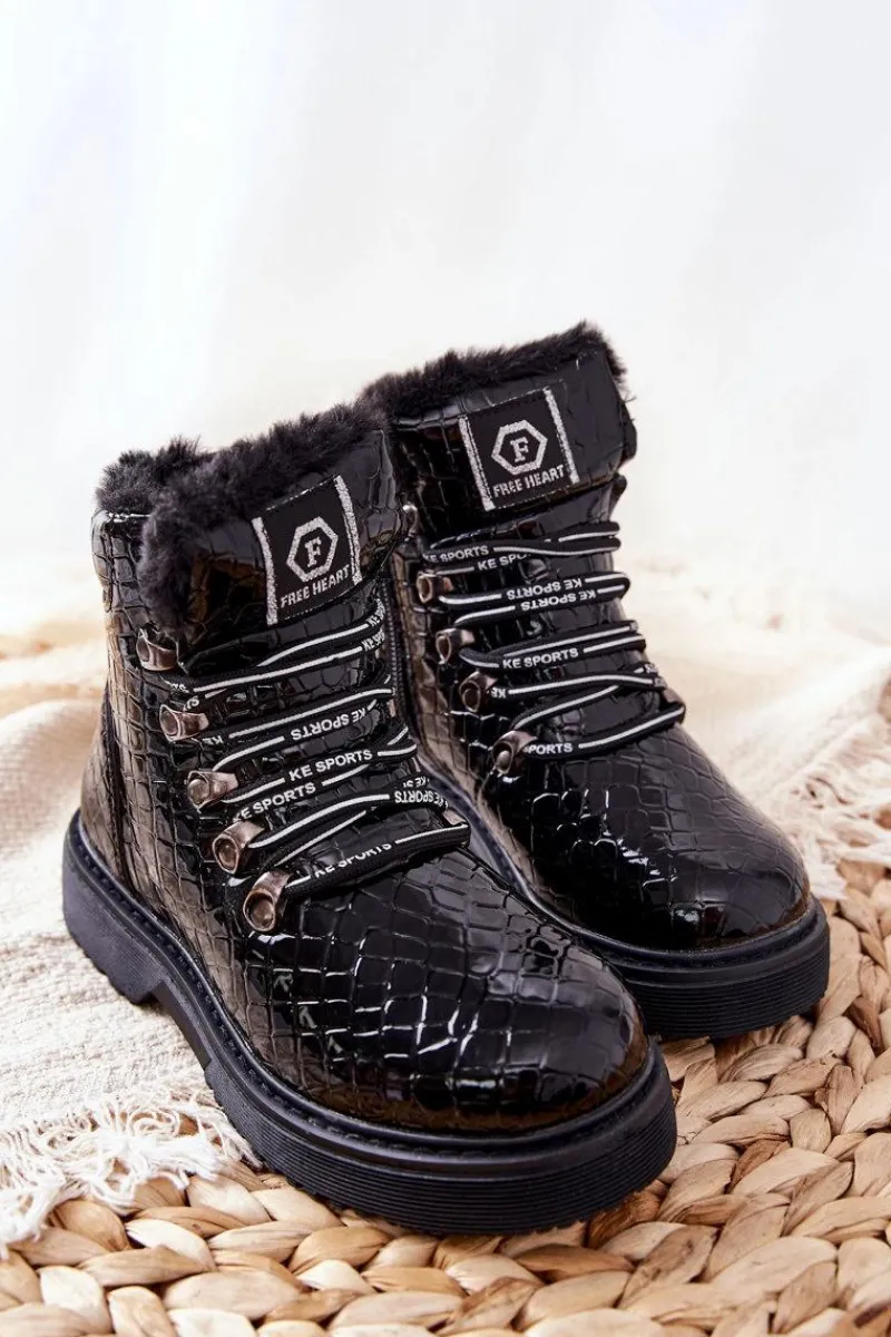 Outlet Dziecięce Ocieplane Futerkiem Botki Czarne Doreen Dzieci Dziewczęce