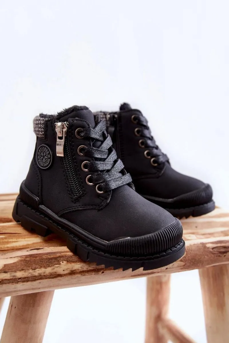 Sale Dziecięce Ocieplane Futerkiem Botki Trapery Czarne Hopper Dzieci Chłopięce|Dziewczęce