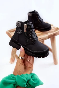 Sale Dziecięce Ocieplane Futerkiem Botki Trapery Czarne Hopper Dzieci Chłopięce|Dziewczęce