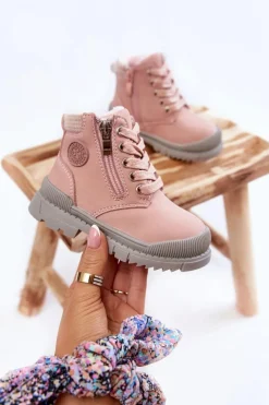 Dziewczęce></noscript>Evento Dziecięce Ocieplane Futerkiem Botki Trapery Różowe Hopper