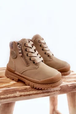 New Evento Dziecięce Ocieplane Futerkiem Botki Trapery Beżowe Hopper