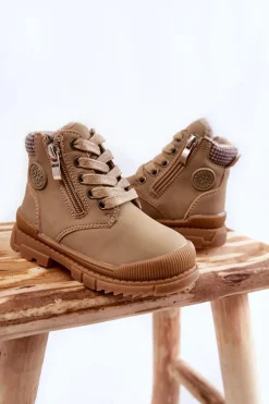 New Evento Dziecięce Ocieplane Futerkiem Botki Trapery Beżowe Hopper