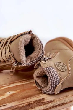 New Evento Dziecięce Ocieplane Futerkiem Botki Trapery Beżowe Hopper