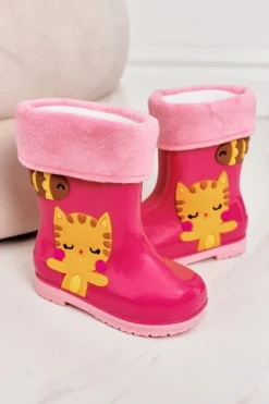 Discount Boto Dziecięce Ocieplane Kalosze Z Kotkiem Różowe