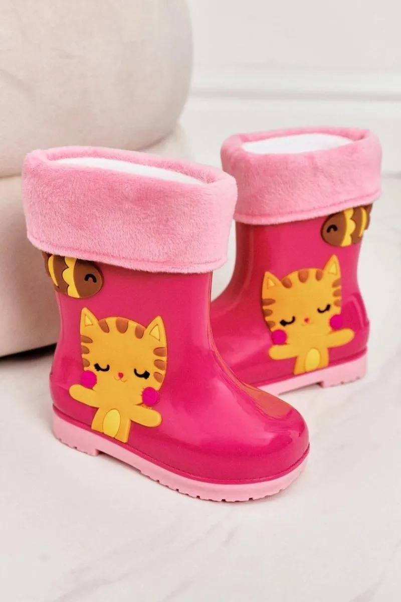Discount Boto Dziecięce Ocieplane Kalosze Z Kotkiem Różowe