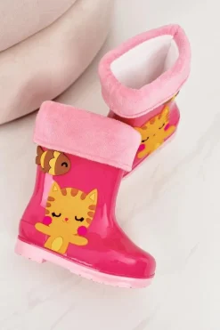 Discount Boto Dziecięce Ocieplane Kalosze Z Kotkiem Różowe