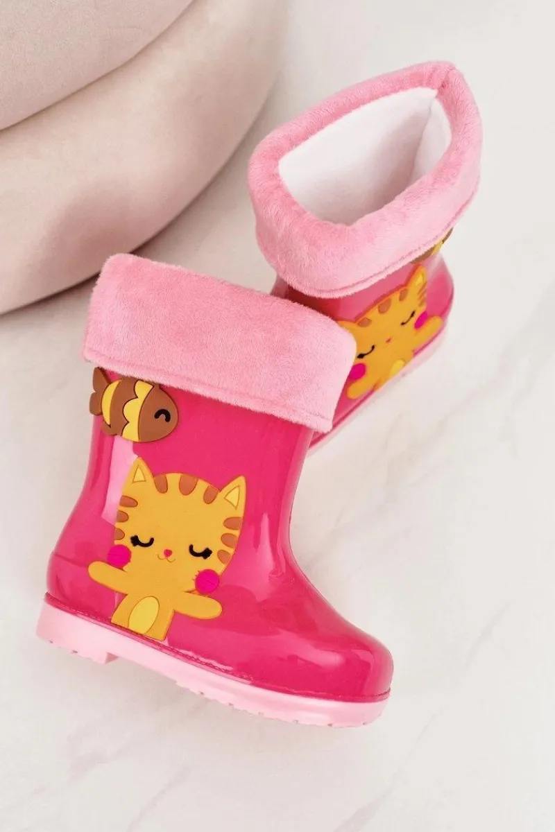 Discount Boto Dziecięce Ocieplane Kalosze Z Kotkiem Różowe