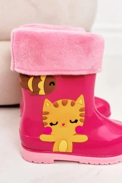 Discount Boto Dziecięce Ocieplane Kalosze Z Kotkiem Różowe