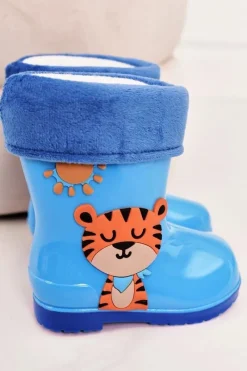 Chłopięce>Boto Dziecięce Ocieplane Kalosze Z Tygryskiem Niebieskie