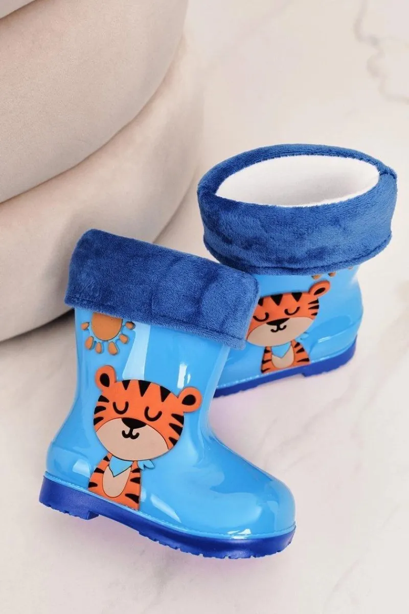 Chłopięce>Boto Dziecięce Ocieplane Kalosze Z Tygryskiem Niebieskie