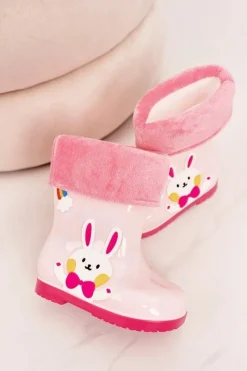 Dziewczęce>Boto Dziecięce Ocieplane Kalosze Z Króliczkiem Różowe