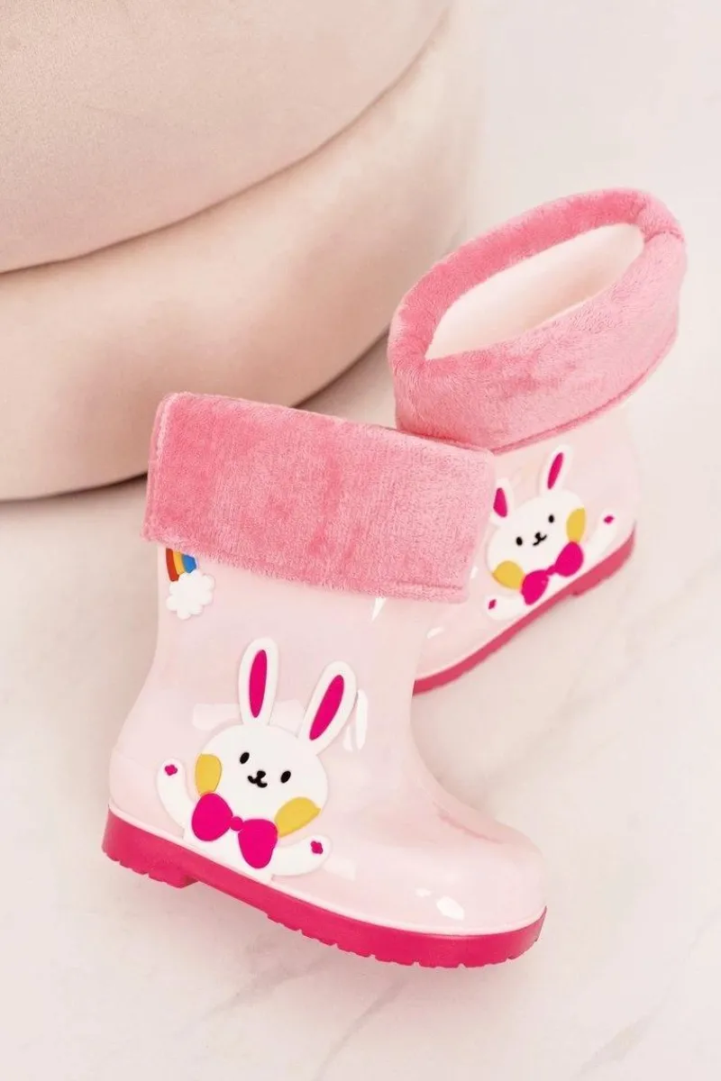 Dziewczęce>Boto Dziecięce Ocieplane Kalosze Z Króliczkiem Różowe
