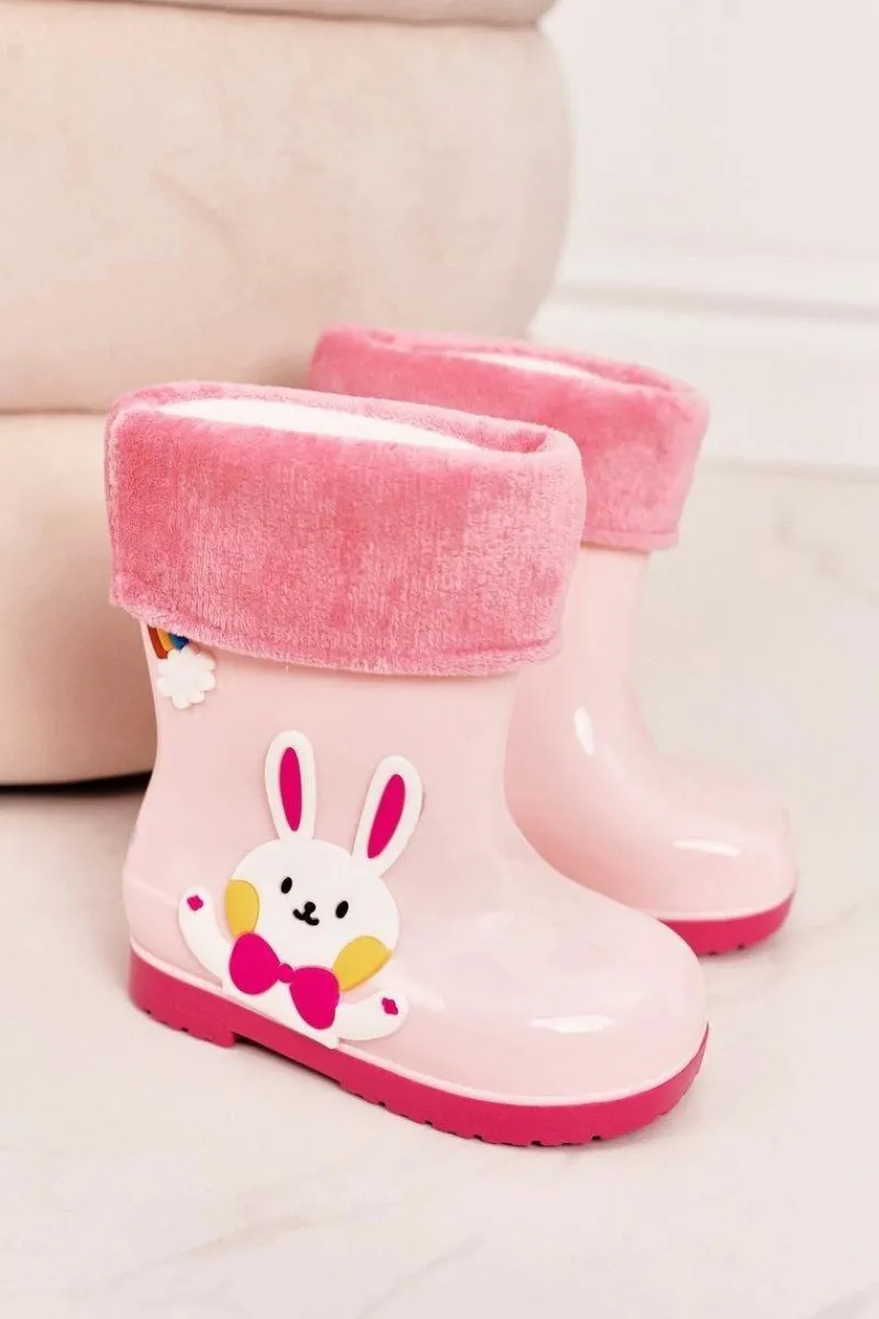 Dziewczęce>Boto Dziecięce Ocieplane Kalosze Z Króliczkiem Różowe